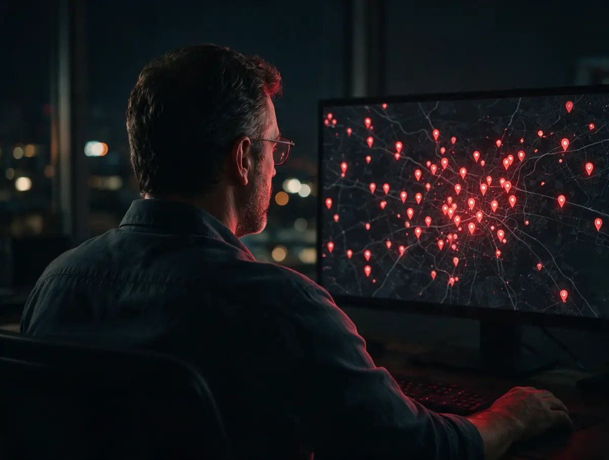 Imagem ilustrativa de um gestor acompanhando a frota em um mapa no monitor